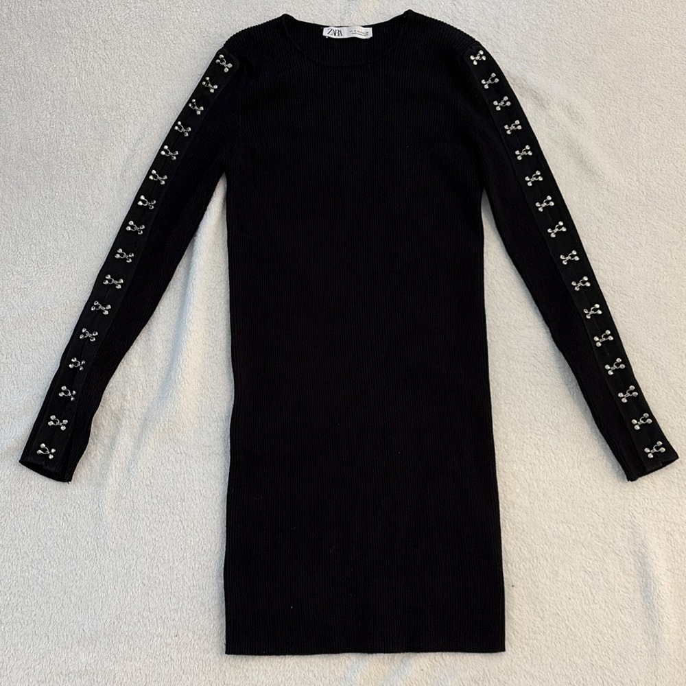 Zara Women's‎ Black Ribbed Bodycon Dress Size M Whimsygoth Edgy Clubwear